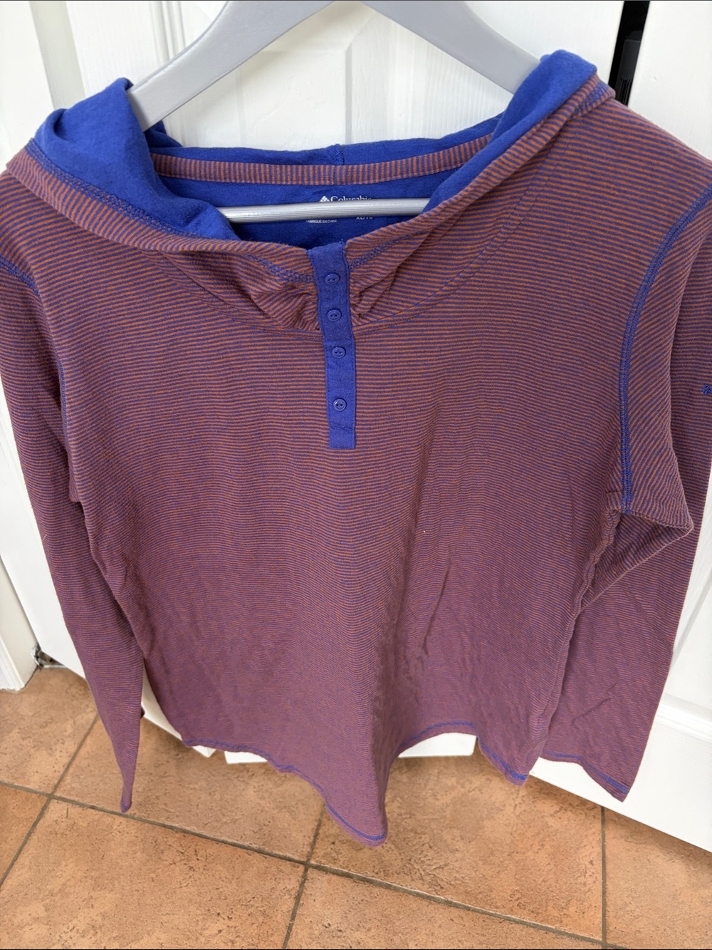 Columbia Purple & Blue Striped Hooded Henley